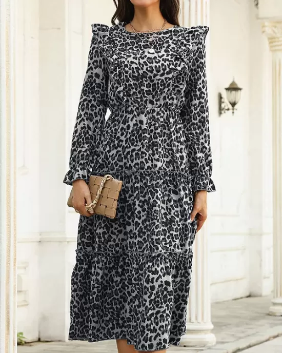 Bohemia Loose Leopard Round-Neck Dress