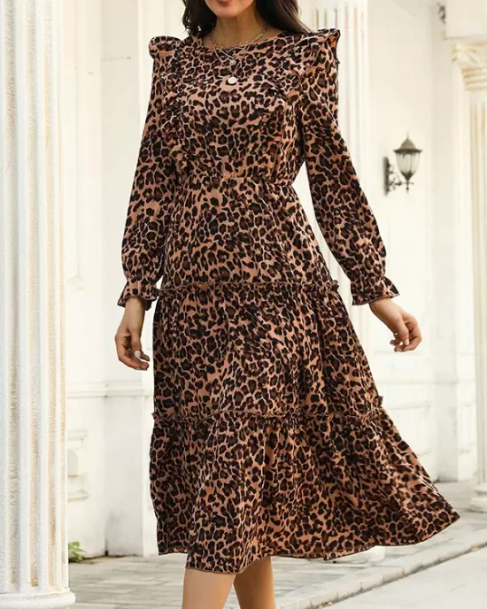 Bohemia Loose Leopard Round-Neck Dress