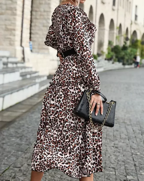 Bohemia Loose Leopard Round-Neck Dress