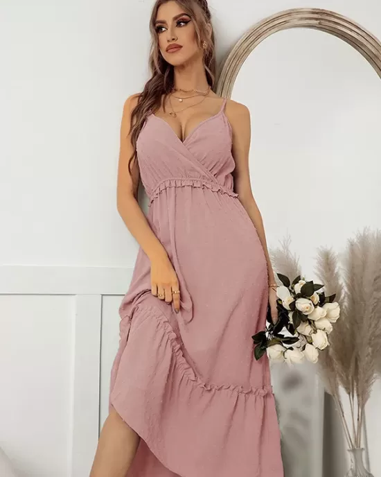 Vacation A-Line Solid Color V-Neck Dress