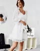 Vacation Puff Sleeves A-Line Solid V-Neck Dress