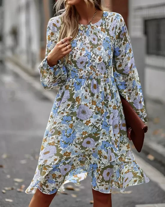 Bohemia Puff Sleeves Floral Dress