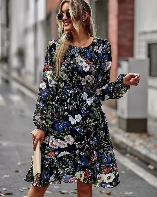 Bohemia Puff Sleeves Floral Dress