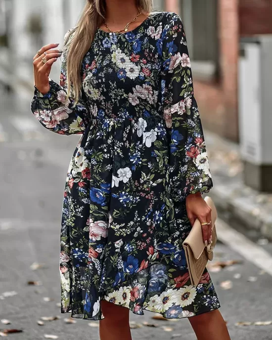 Bohemia Puff Sleeves Floral Dress