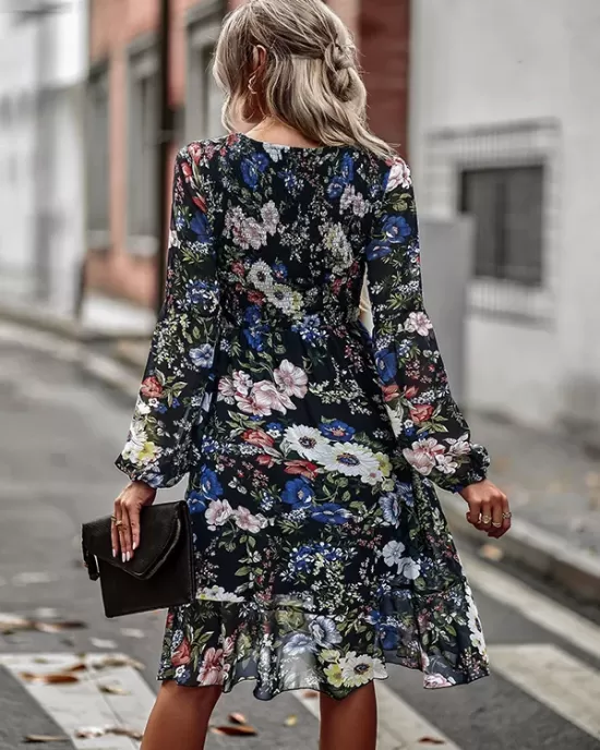 Bohemia Puff Sleeves Floral Dress