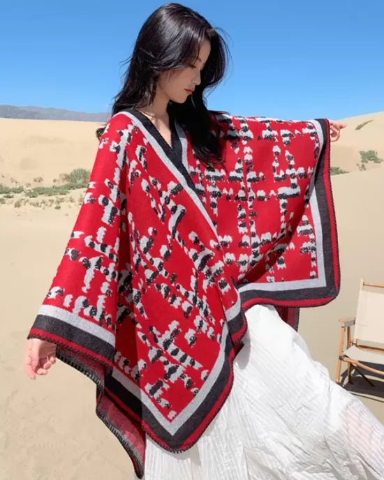 Casual Loose Patchwork Shawl&Cloak