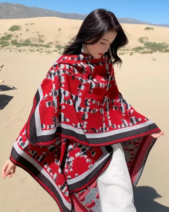 Casual Loose Patchwork Shawl&Cloak