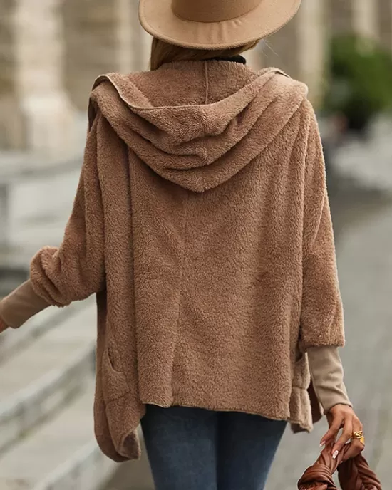 Casual Loose Solid Color Hooded Coat