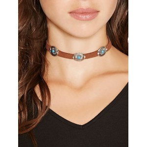 Bohemian Retro Simple Metal Flower Plate Turquoise Neck Chain Collar