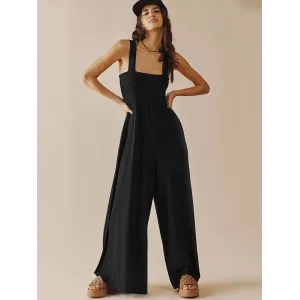 4 Colors Urban High Waisted Wide Leg Solid Color Jumpsuits Bottom