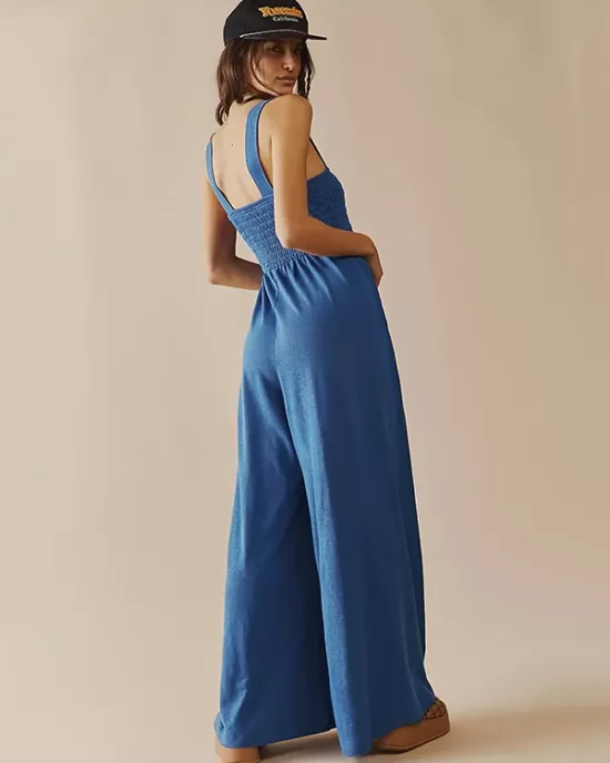 4 Colors Urban High Waisted Wide Leg Solid Color Jumpsuits Bottom