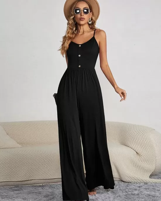 Vacation Sleeveless Solid Color Jumpsuit