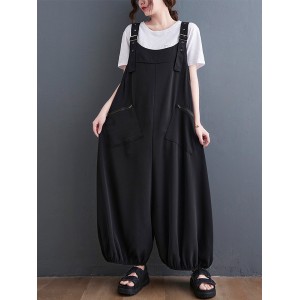 Loose Oversize Solid Color Zipper Jumpsuits Bottoms