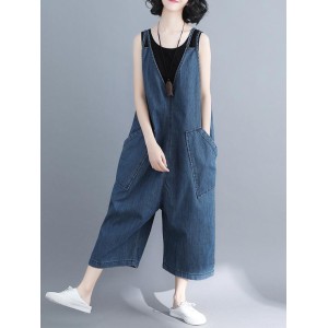 Comfortable V-neck Jeans Jumpsuit