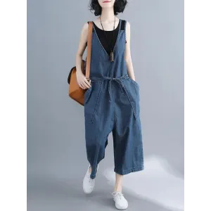 Comfortable V-neck Jeans Jumpsuit