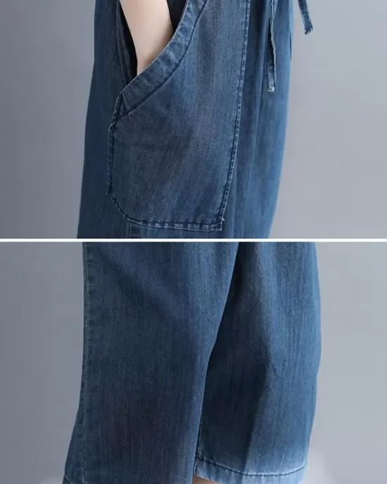 Comfortable V-neck Jeans Jumpsuit