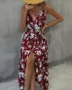 Vacation Sleeveless Floral Printed Backless V-Neck Dress