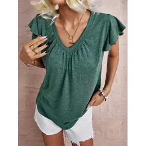 Vacation Loose Solid Color V-Neck T-Shirt