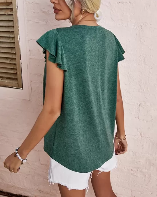 Vacation Loose Solid Color V-Neck T-Shirt