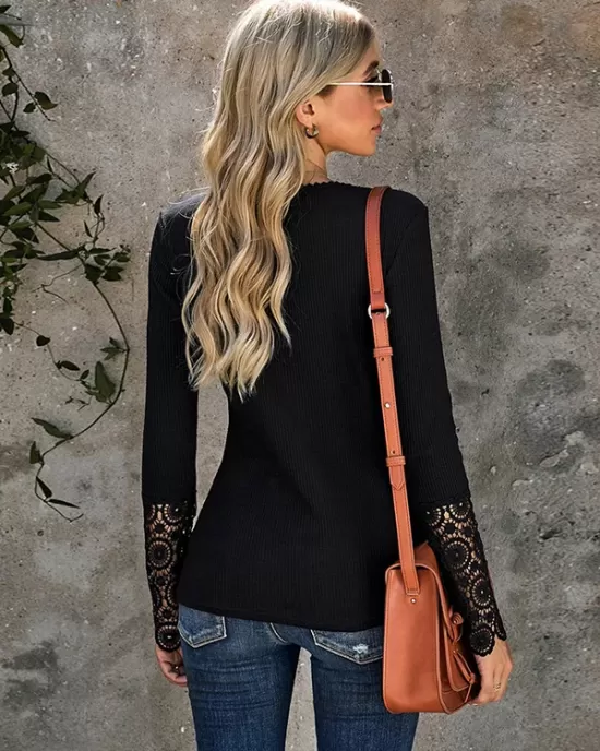 Casual Loose Buckle Solid Deep V-Neck Shirts Top