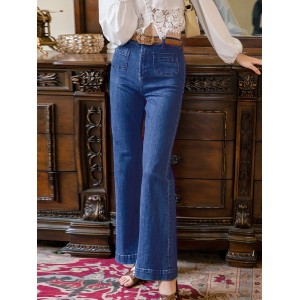 Vacation Loose High Waisted Solid Color Jean Pants Bottoms