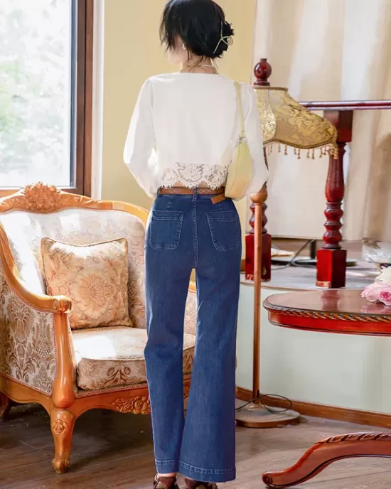 Vacation Loose High Waisted Solid Color Jean Pants Bottoms