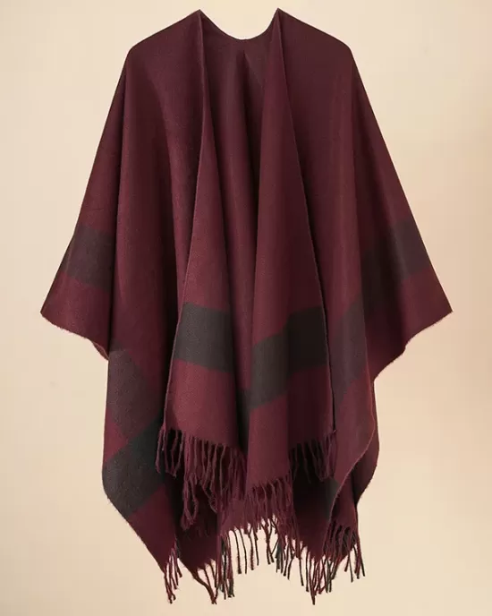 Casual Loose Tasseled Patchwork Shawl&Cloak