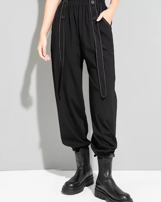 Urban High-Waisted Black Casual Pants Bottoms Harem Pants