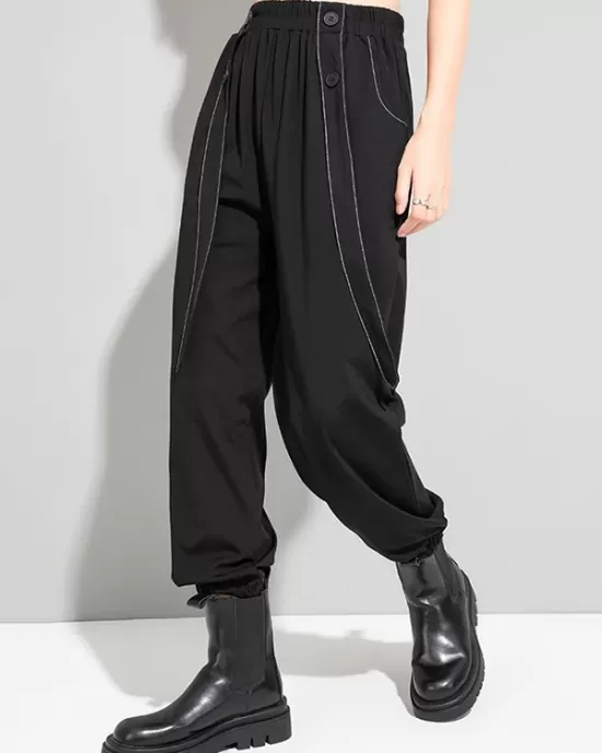 Urban High-Waisted Black Casual Pants Bottoms Harem Pants