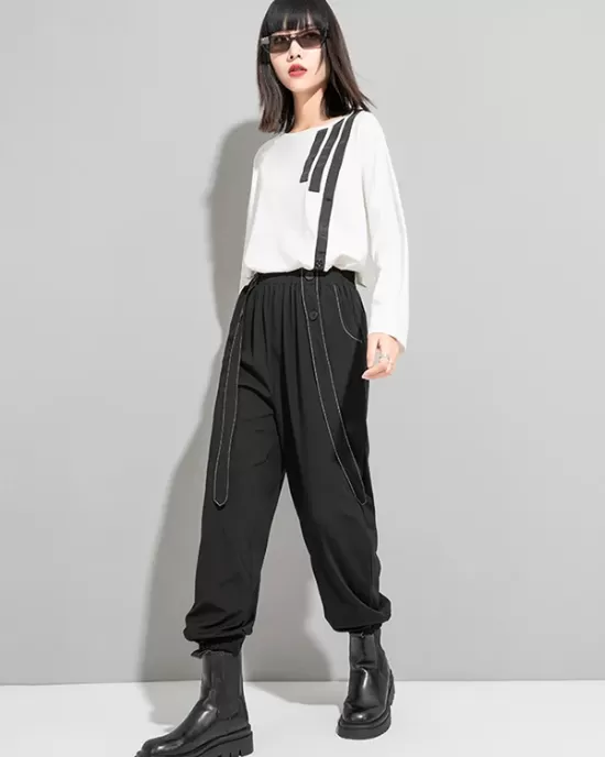 Urban High-Waisted Black Casual Pants Bottoms Harem Pants