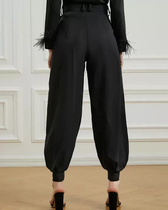 Simple High Waisted Black Casual Harem Pants Bottoms