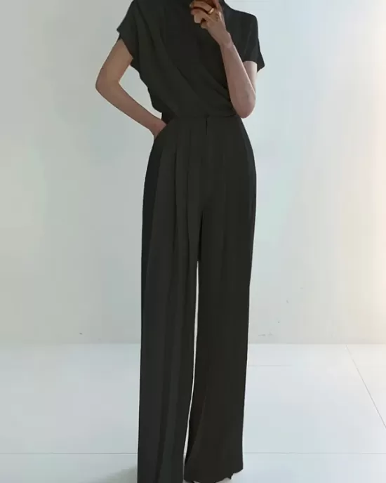 Urban Solid Color Pleats High Waisted Wide Leg Pants