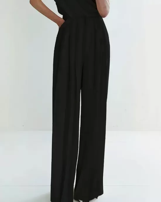 Urban Solid Color Pleats High Waisted Wide Leg Pants