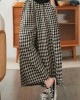 Artistic Retro Linen Loose Wide Legs Plaid Drawstring Pants