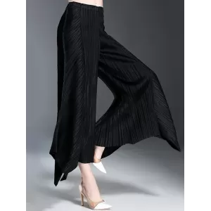 Original Loose Solid Color Irregular Pleated Wide Legs Pants