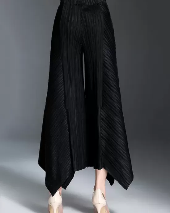 Original Loose Solid Color Irregular Pleated Wide Legs Pants