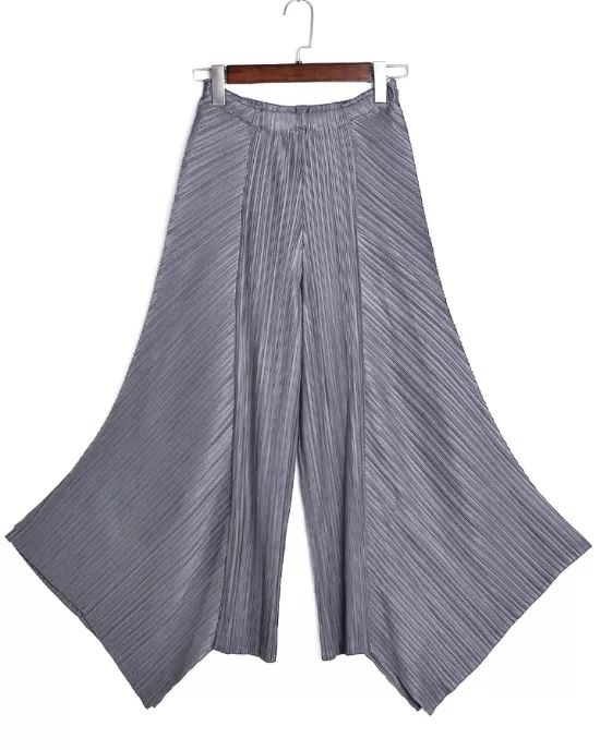 Original Loose Solid Color Irregular Pleated Wide Legs Pants