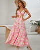 Sleeveless Open Back Skirt Slim Fit Pink Print Dress