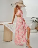 Sleeveless Open Back Skirt Slim Fit Pink Print Dress