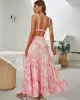 Sleeveless Open Back Skirt Slim Fit Pink Print Dress