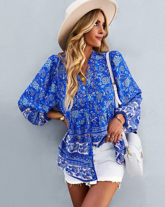 Long Sleeve Button Floral Blouse