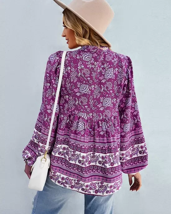 Long Sleeve Button Floral Blouse