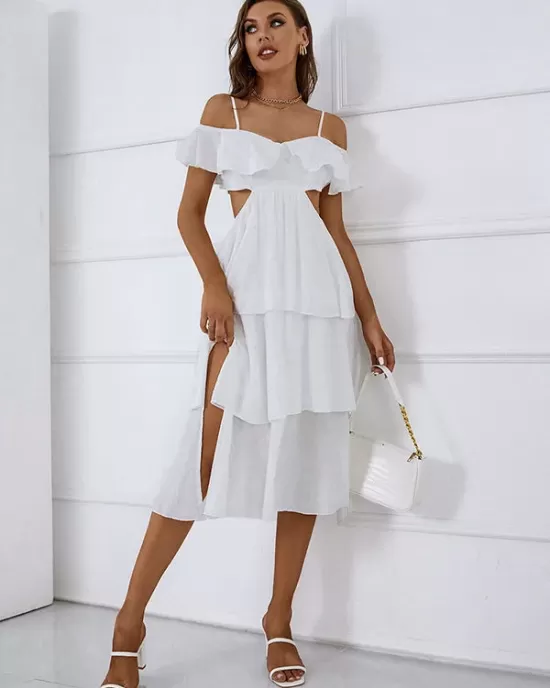 Vacation A-Line Solid Color Patchwork One-Shoulder Maxi Dress