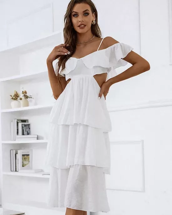 Vacation A-Line Solid Color Patchwork One-Shoulder Maxi Dress