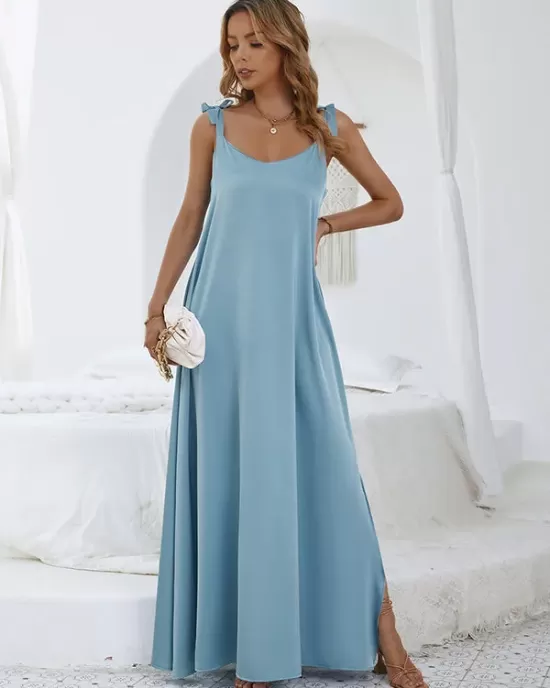 Vacation Sleeveless Solid Color U-Neck Dress