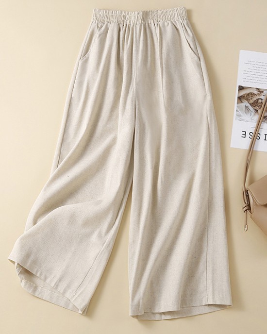 Simple Loose Wide Leg Elasticity Solid Color Casual Pants Bottoms