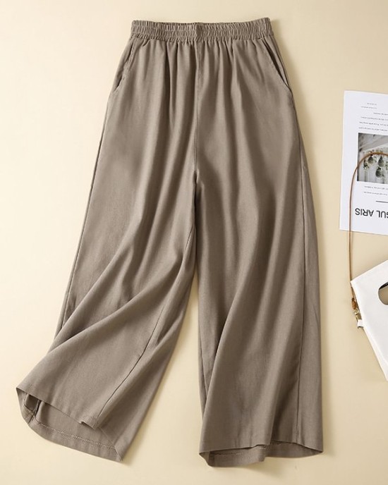 Simple Loose Wide Leg Elasticity Solid Color Casual Pants Bottoms