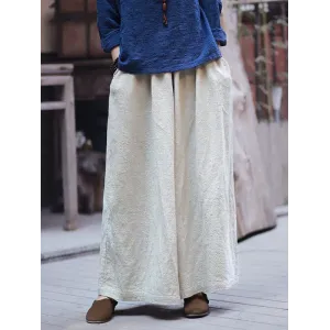 Artistic Retro Wide Leg Loose Elasticity Solid Color Casual Pants Bottoms