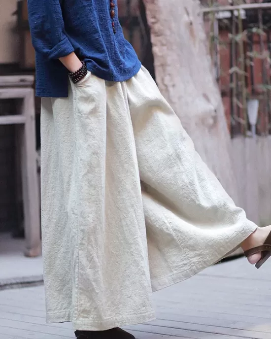 Artistic Retro Wide Leg Loose Elasticity Solid Color Casual Pants Bottoms