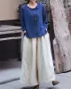 Artistic Retro Wide Leg Loose Elasticity Solid Color Casual Pants Bottoms